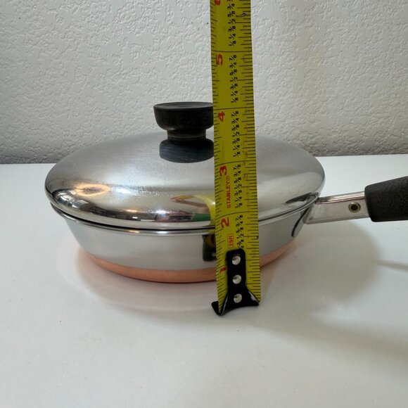 VTG Revere Ware 7 in Skillet Fry Pan SS Copper Bottom 1801 Clinton USA w/ Lid - Picture 14 of 16